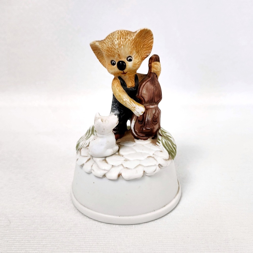 Flambro Porcelain Wind Up Music Box Koala Bear Dog Double Bass Painted Figurine